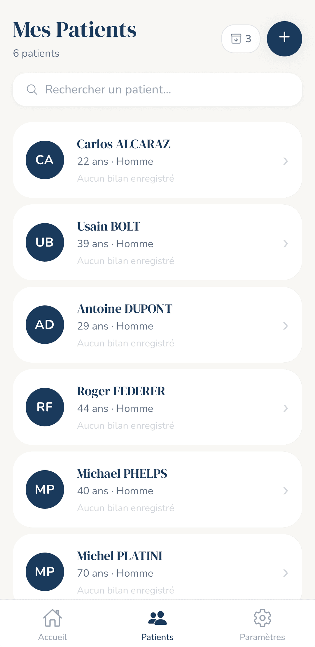 Liste patients Korela